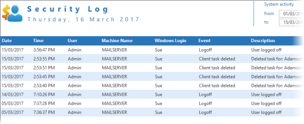 Activity log