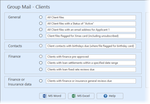 Mail-merge - either single or group.