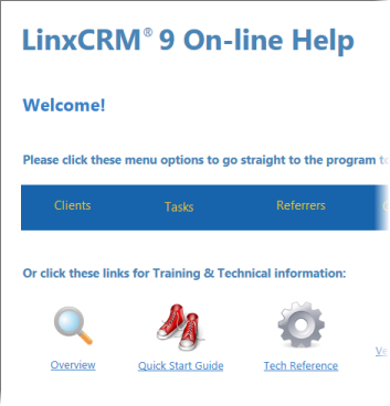 Help system welcome screen