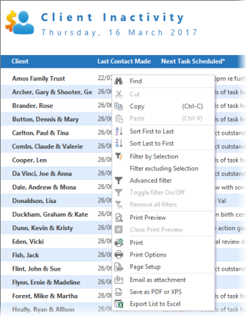 Reports can be sorted and filtered as required