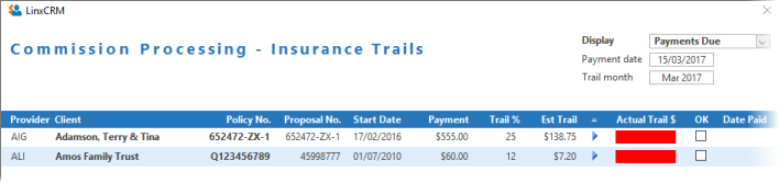 Insurance trails outstanding report