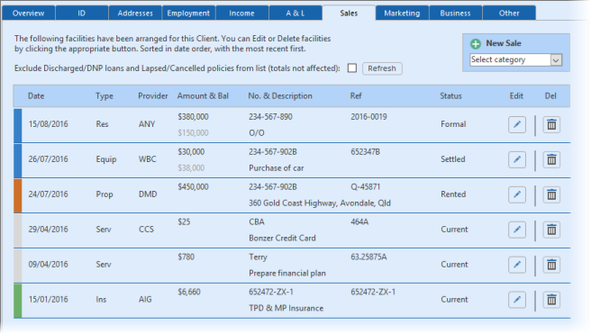 Client's sales records